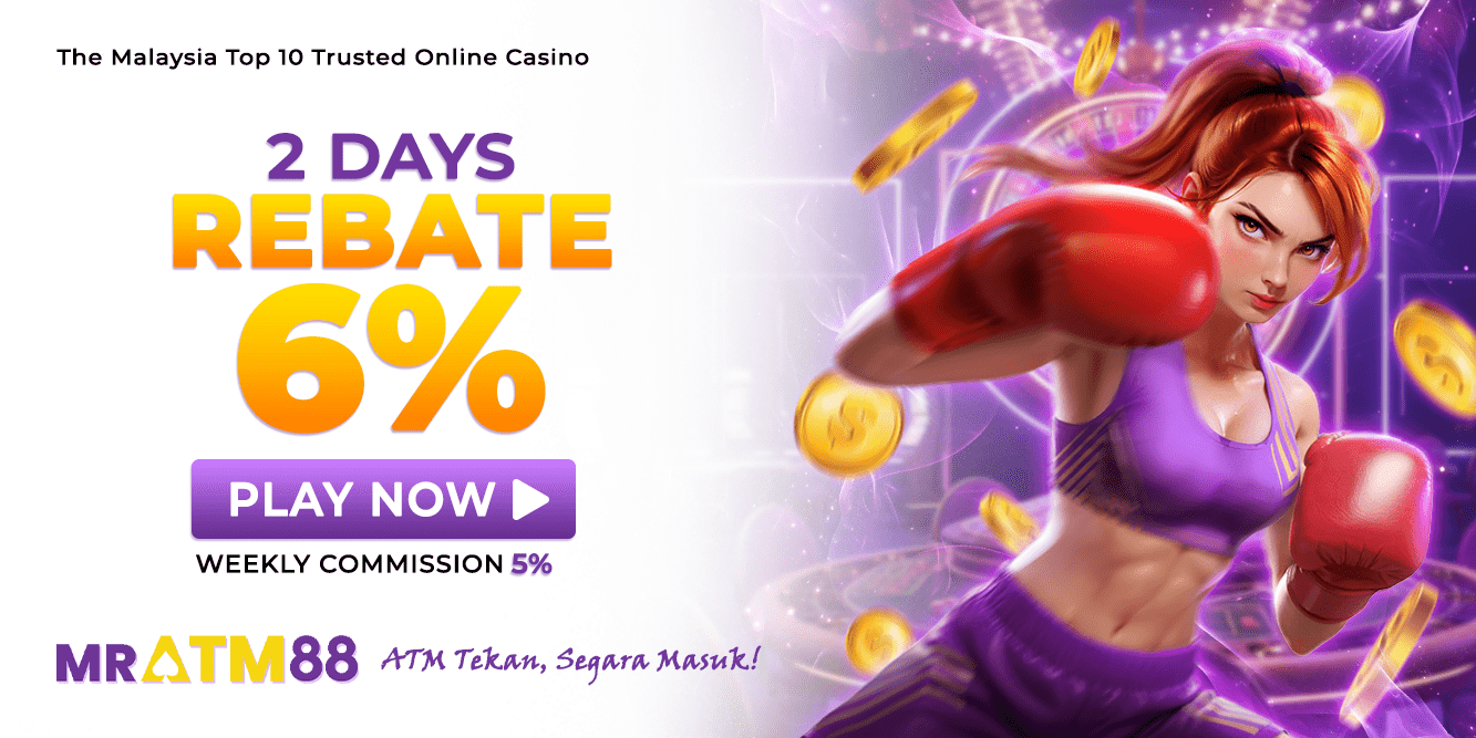 Promotional banner highlighting 6% two day rebate offer on MRATM88 live casino table streams - mratm88web.my