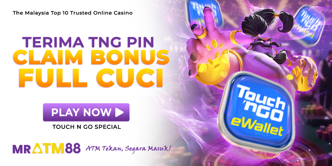 Touch n Go PIN payment promotional graphic offering full cuci cashout eligibility at MRATM88 casino - mratm88web.my