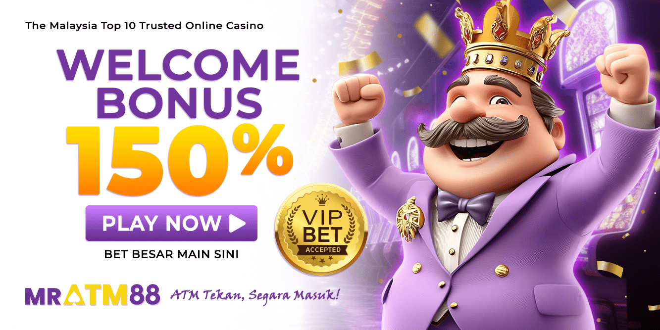 Promotional banner showing a 150% welcome bonus offer for new MRATM88 casino members